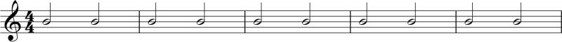 Half notes on B, open second string on guitar