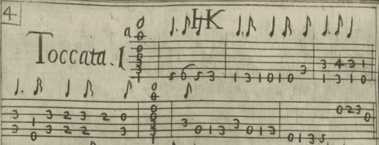 kapsberger-toccata-tablature Early Guitar Cousins: Italian Theorbo Tablature